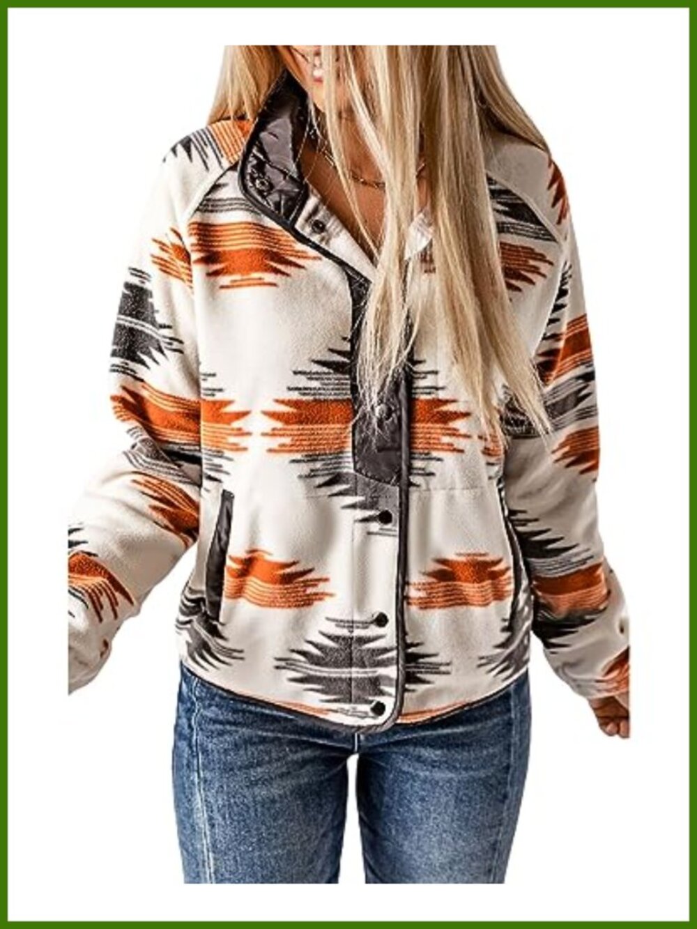 Womens Fleece Jacket Western Aztec Print Snap Button Down Warm Coat